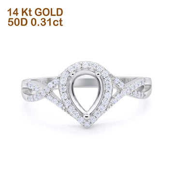 14K White Gold 0.31ct Teardrop Pear Infinity Round 11mm G SI Semi Mount Diamond Engagement Wedding Ring Size 6.5